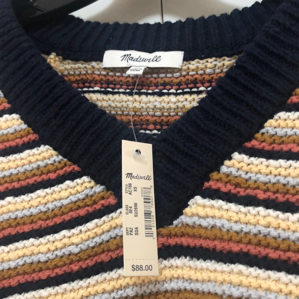 NWT $88 Madewell Arden Striped V-Neck CROPPED Sweater in XS or XXS! - Picture 6 of 7
